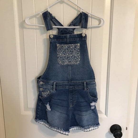 Denim Overalls with embroidered floral accents!! - Picture 1 of 2
